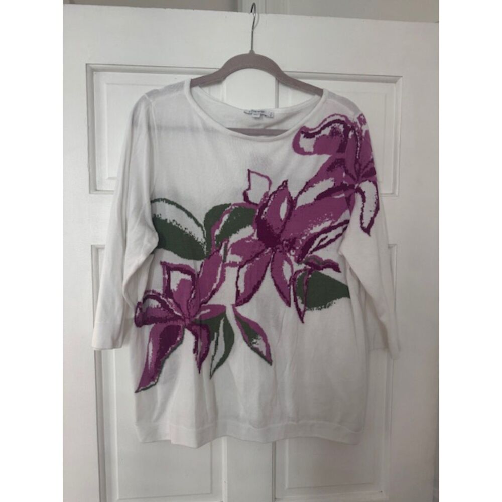 Chico's Floral Knit Top, White, Size 3, XL